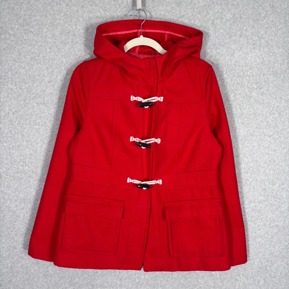 Old Navy Fisherman Peacoat Medium Red Hooded Toggle Buttons Nautical Pockets